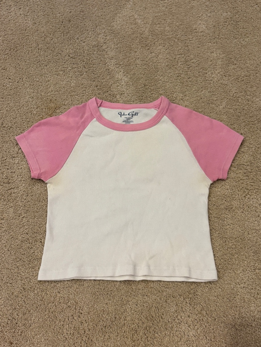 Brandy Melville/John Galt pink and white cropped baby tee